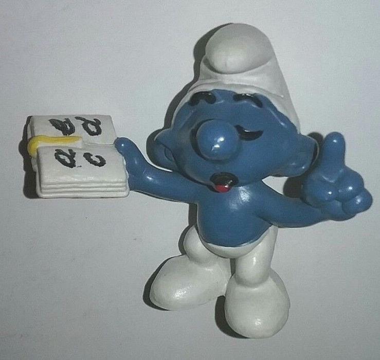 SMURF TEACHER 1980 WITH LESSON BOOK**SCHLEIN**PEYO FIGURINE VINTAGE*SHIPS FREE