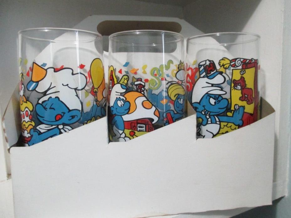1983 Vintage Smurf Collectible Glasses Papa Harmony Clumsy Handy Baker Smurfette