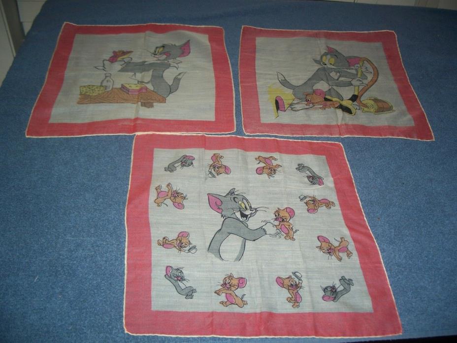 Rare Vintage Cartoon Tom & Jerry Cotton Childs Cloth Hanky Handkerchief
