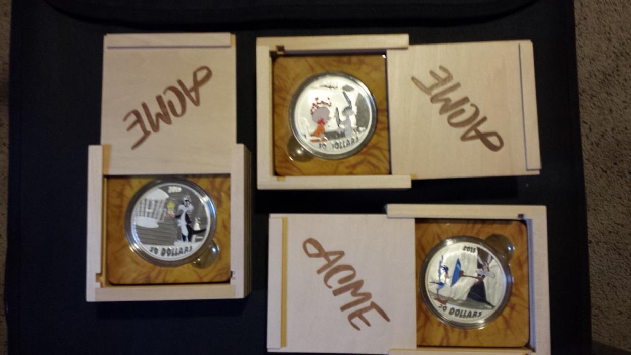 2015 -- 3 (2 oz) Silver coin set - Canadian Mint Looney Tunes - Original Pkg