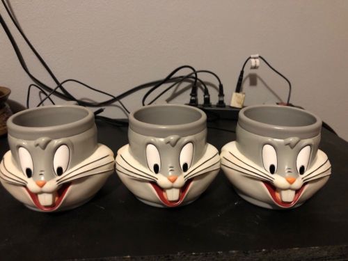 Vintage 1992 Bugs Bunny Plastic Mugs: Set Of 3