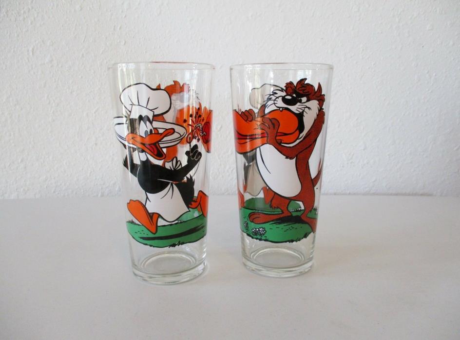 2-1976 Pepsi Warner Bros Glasses-Daffy Duck With Tasmanian Devil Thick