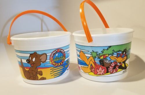 Set of 2 Vintage 1988 Arby's Looney Tunes Fun Bucket Pail with Lids