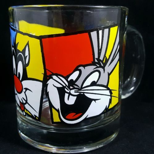 Warner Bros Looney Tunes Tweetie Sylvester Bugs Bunny Mug Cup Glass Vintage 1994