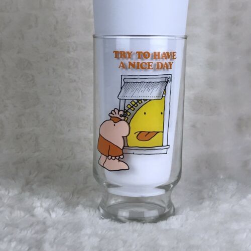Vtg 1979 Hardees Drinking Glass Cup Ziggy Sun Try To Have A Nice Day