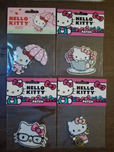 Set of 4 Hello Kitty Tennis-Umbrella-Tea Cup & Glasses Wink Patches Sanrio