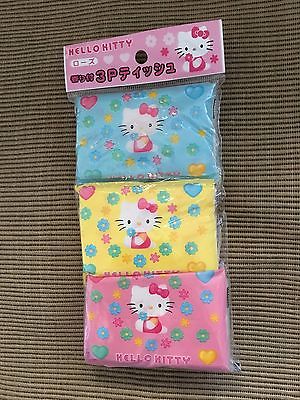 New Vintage 1998 Sanrio Hello Kitty Pocket Tissue Pack of 3 Blue Yellow Pink
