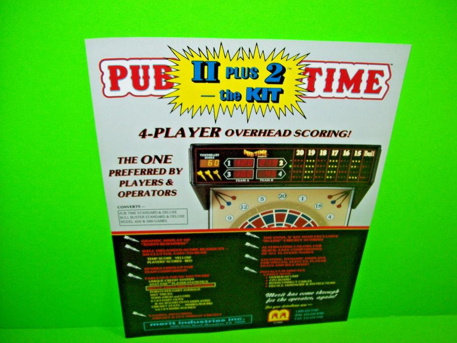 Merit PUB TIME Kit Original Vintage 1989 Coin-Op Darts Arcade Game Sales Flyer