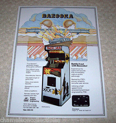 PSE BAZOOKA ORIGINAL VIDEO ARCADE GAME PROMO SALES FLYER 1977