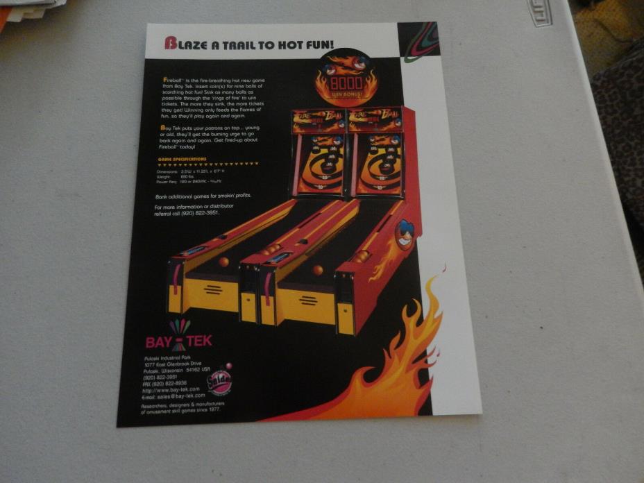BAYTEK  FIREBALL    arcade game flyer