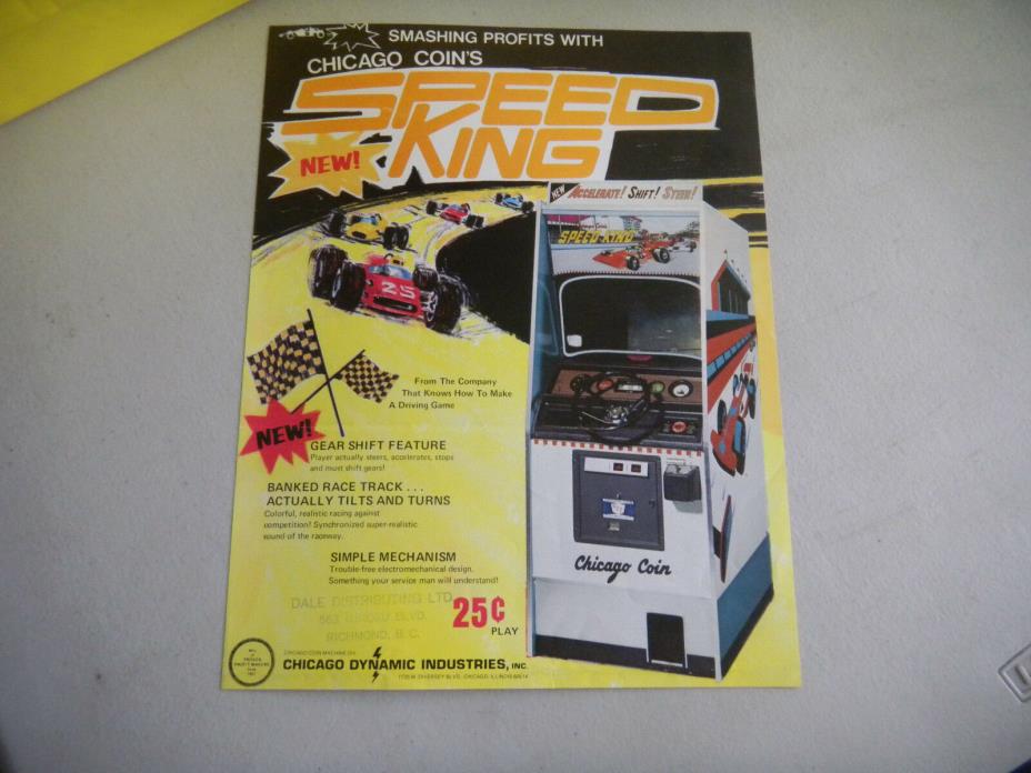 SPEED KING FOLDED    chicago DYNAMIC  coin    ARCADE GAME  FLYER