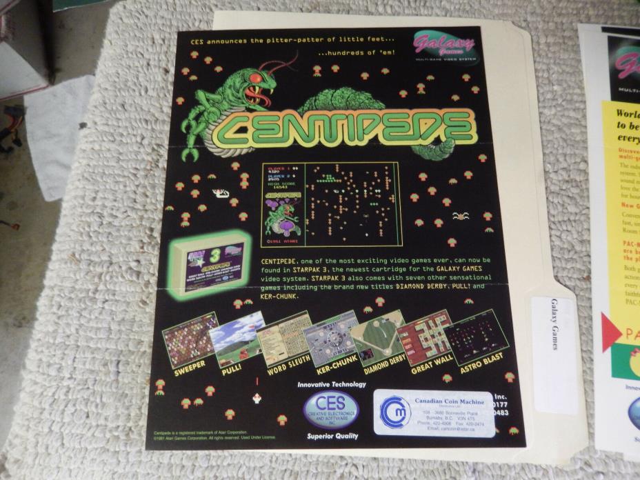 folded GALAXY GAMES CES  centipede    ARCADE GAME  FLYER  CSHED