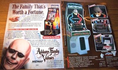 The ADDAMS FAMILY Arcade FLYERS Uncle Fester Electric Shock Machine Original