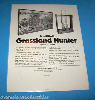 GRASSLAND HUNTER By MEADOWS GAMES 1970s ORIGINAL ARCADE WALL GAME SALES FLYER