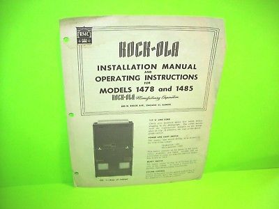 RockOla Models 1478 & 1485 Original 1960 Jukebox Phonograph Installation Manual