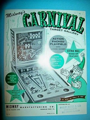 Midway 1963 CARNIVAL TARGET GALLERY Original Arcade Game Flyer!