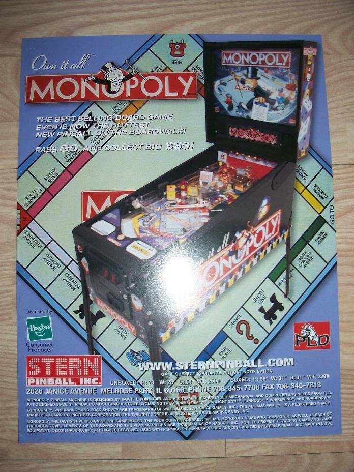 stern pinball monopoly pinball flyer
