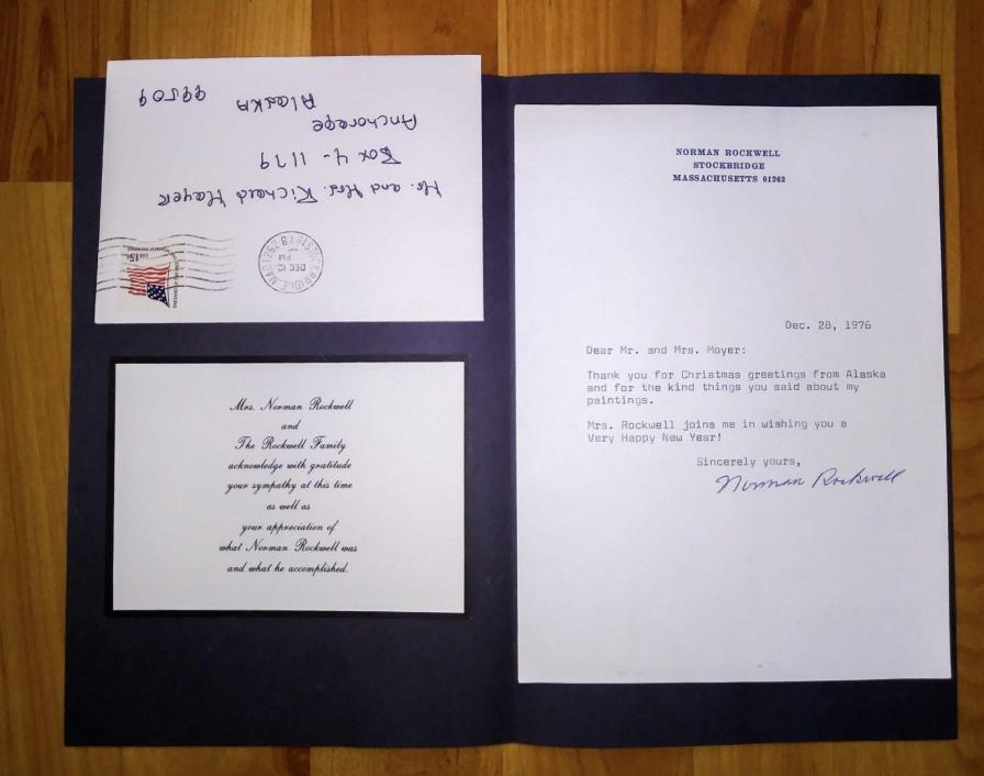 **RARE**Norman Rockwell 1976 Signed Letter & Sympathy Acknowledgement Card