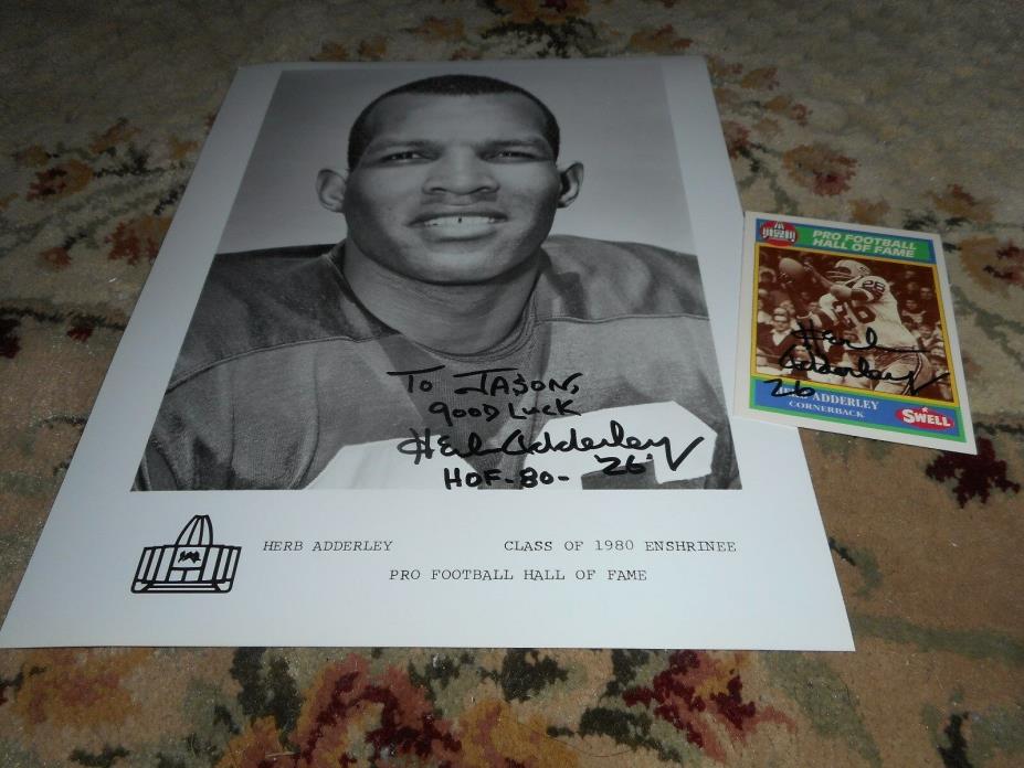 Herb Adderley Signed TO JASON 8x10 Photo & Swell Greats Card Packers Autograph