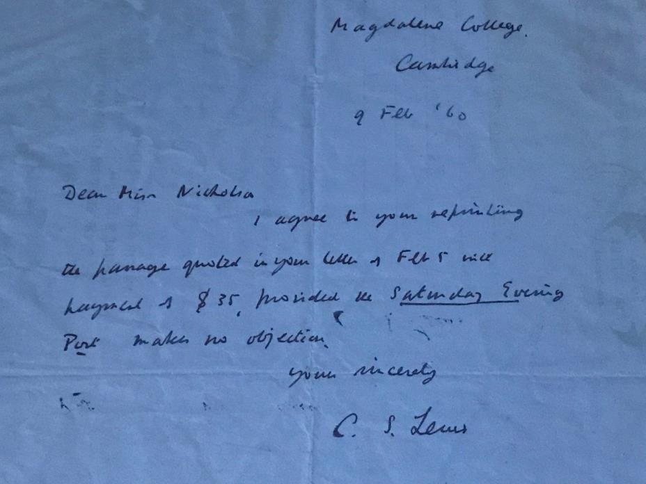RARE C. S. Lewis Handwritten Letter Twice Signd 1960 GENUINE Autograph Screwtape
