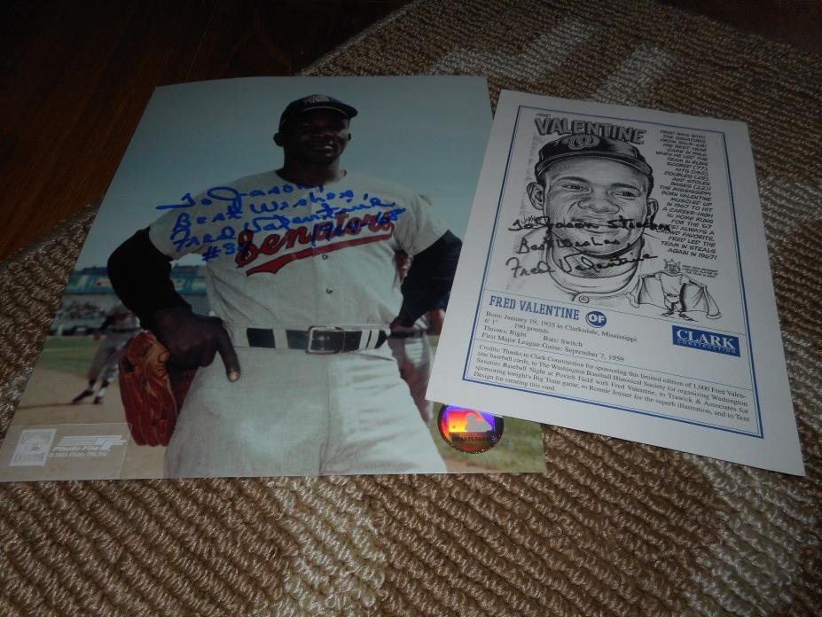 Fred Valentine Signed TO JASON 8x10 Photo & Card Lot Baseball Autograph Senators