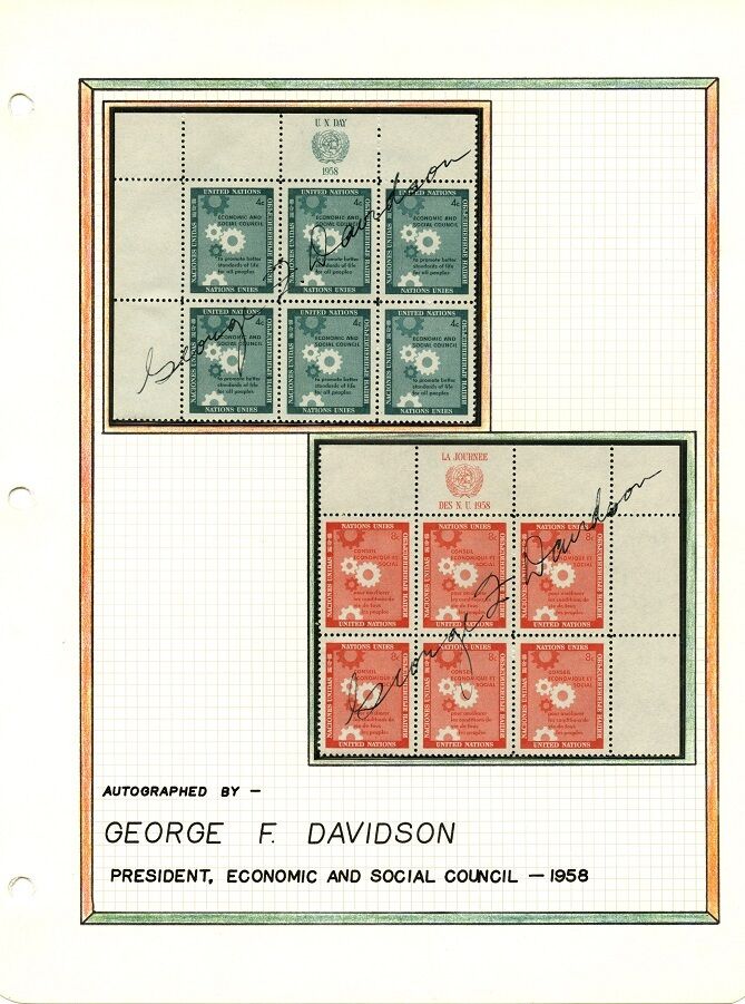 UN - GEORGE F. DAVIDSON Signed Souvenir Stamps