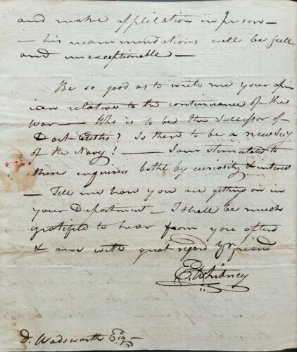 ELI WHITNEY LETTER SIGNED / AUTOGRAPH RARE WITH COA AUTHENTIC!