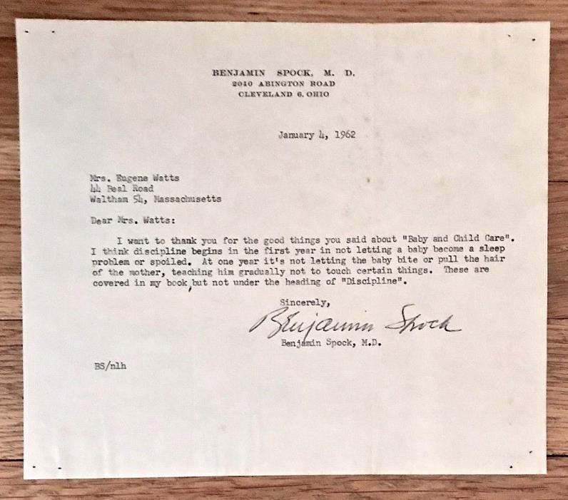 Original Signed Typed Letter From 1950s Baby Doctor Benjamin Spock