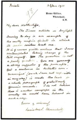 Winston Churchill Signed Autographed Handwritten 1911 Letter Beckett BAS