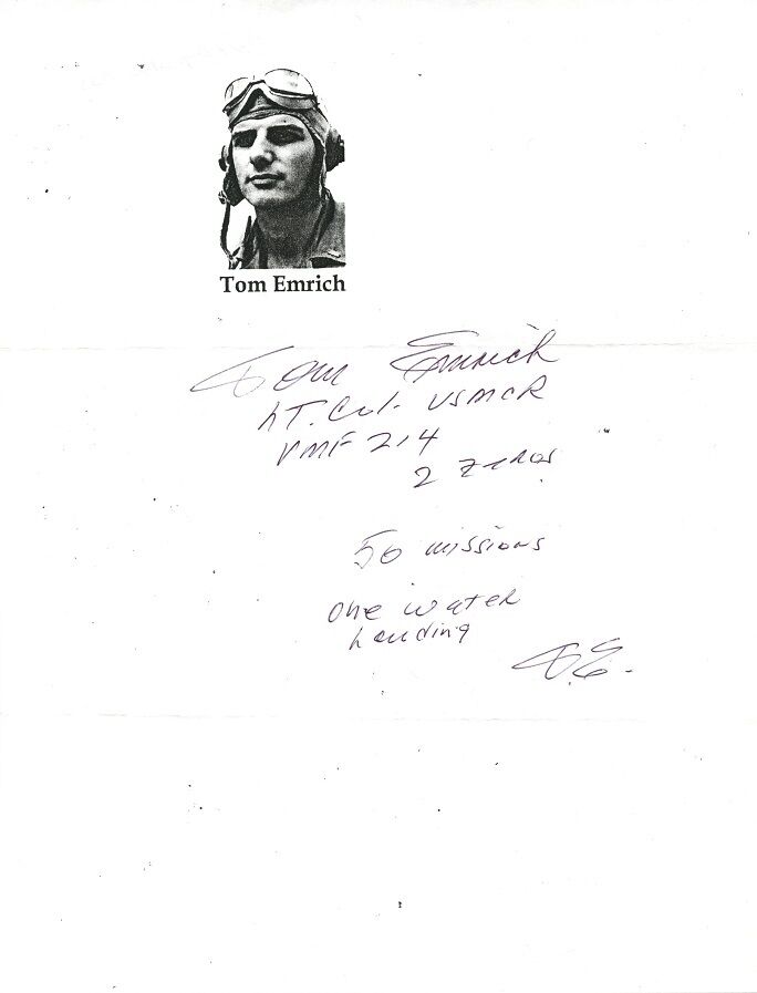 World War II Ace TOM EMRICH Autograph