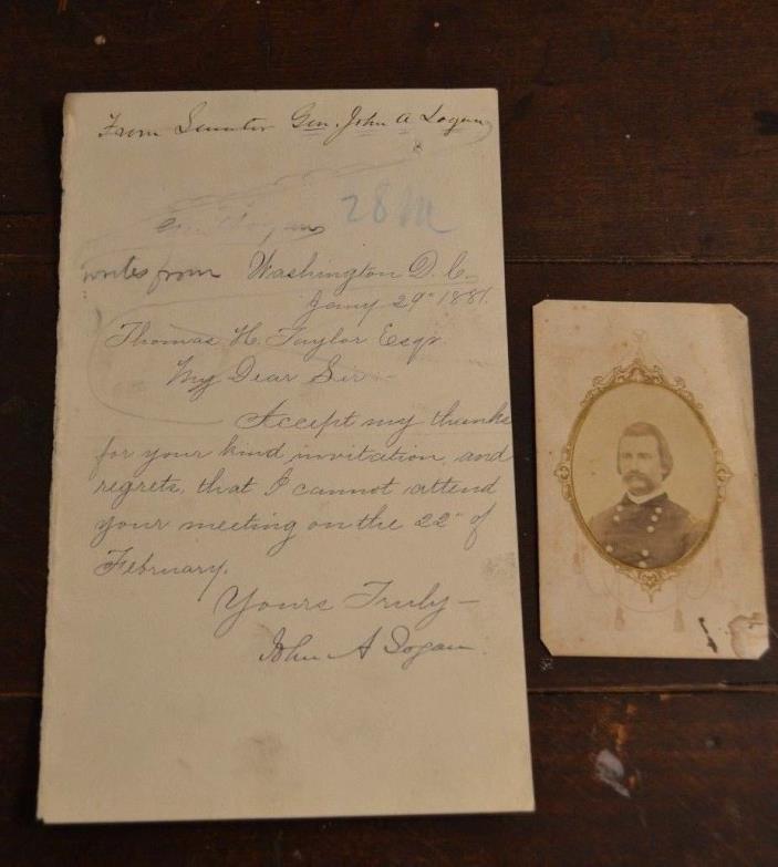 General John A. Logan Autograph Signed Letter & CDV In Uniform Jan 29, 1881