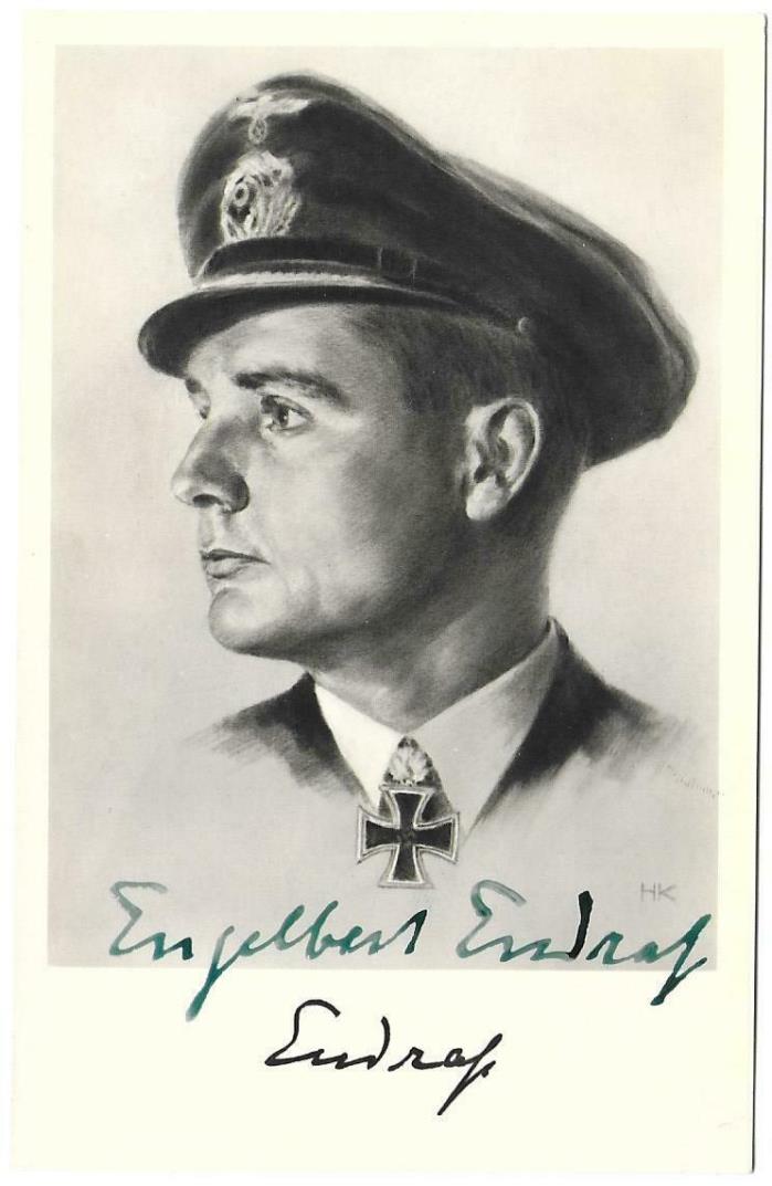 U-Boat Kapitänleutnant Engelbert Endrass War Time Photo and Signature COA KIA