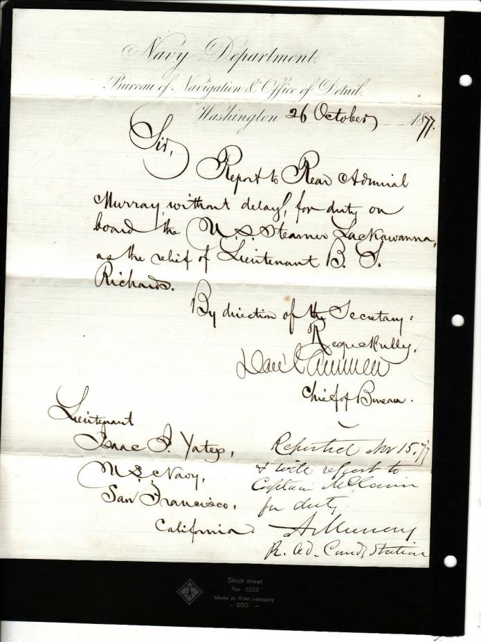 Admiral Alexander Murray Signature On Navy Doc.1877 Civil War & Mexican Amer War