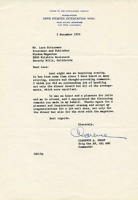 Commander CLARENCE A. SHOOP Signed Letter - 1956