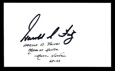 Harold Fritz USA Vietnam CMOH Medal of Honor Signed 3x5 Index Card E18896