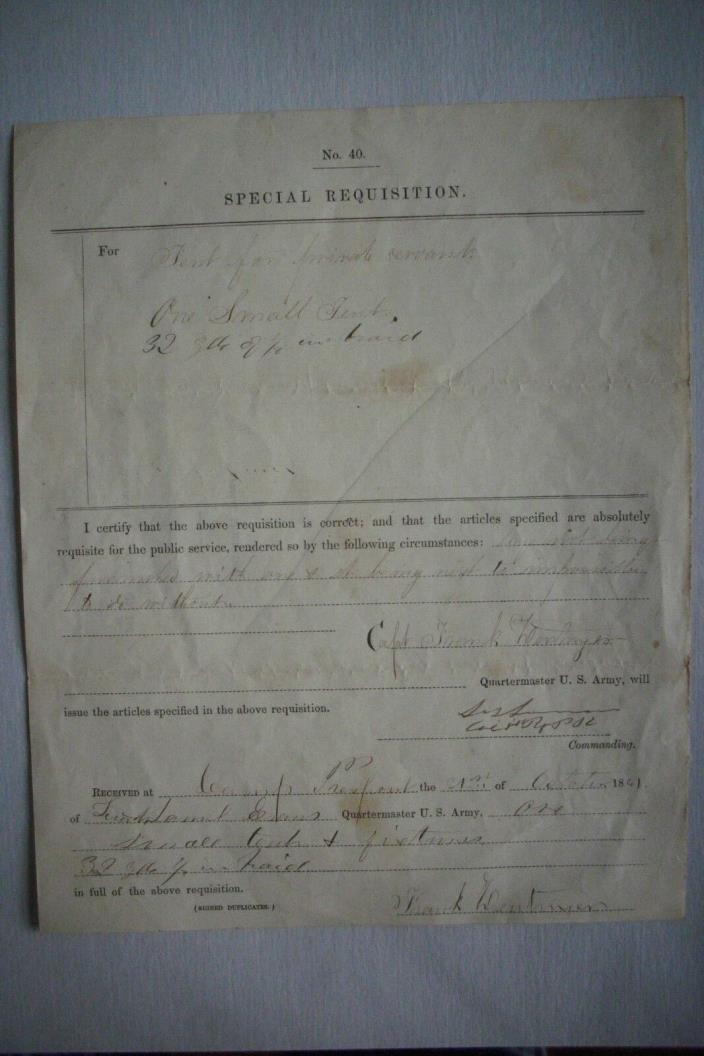 1861 Civil War Requisition SIGNED BY TWO SOLDIERS WHO DIED IN WAR Libby Prison