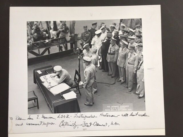 CHESTER NIMITZ TWICE SIGNED LG PHOTO FOR TWO-TIME PULITZER PRIZE NAVY HISTORIAN