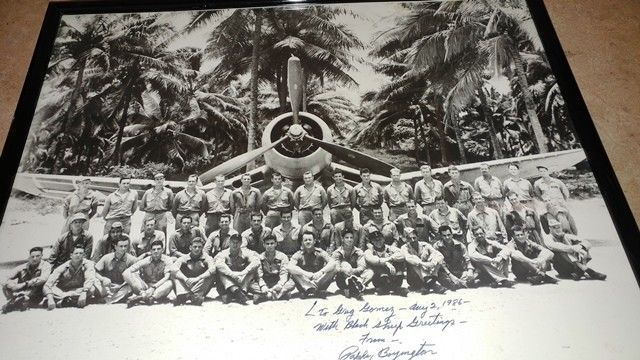 Pappy Boyington signed pic of Black Sheep squadron