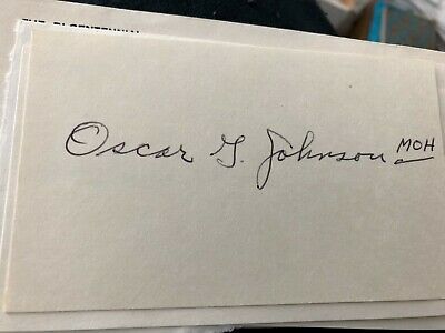 OSCAR JOHNSON MEDAL OF HONOR MOH WORLD WAR 2 WWII AUTOGRAPH SIGNED CARD