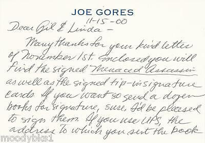 JOE GORES, author, AUTHENTIC HAND WRITTEN/SIGNED PERSONALIZED CARD