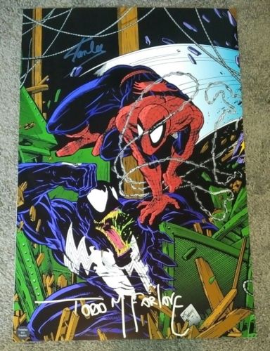 Stan Lee + Todd McFarlane Hand Signed Photo COA Spiderman Venom