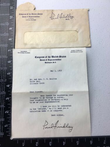 1969 Autographed Letter from Congressman Paul Findley Signed