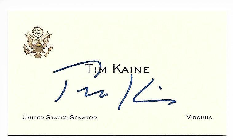 TIM KAINE Autographed Signed Business Card US SENATOR HILLARY CLINTON VP Nominee