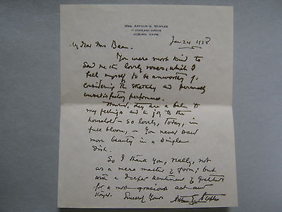 ARTHUR G. STAPLES (Died-1940)Lewiston Journal/ Signed 6 x 7 1938 Personal Letter