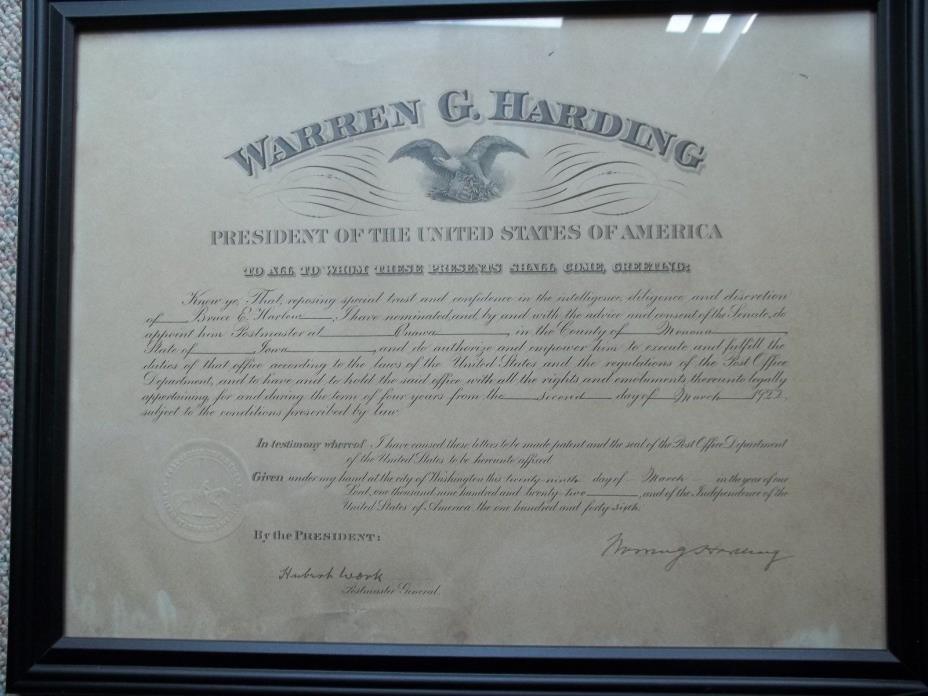 Warren G Harding Presidential Appointment March 2, 1922