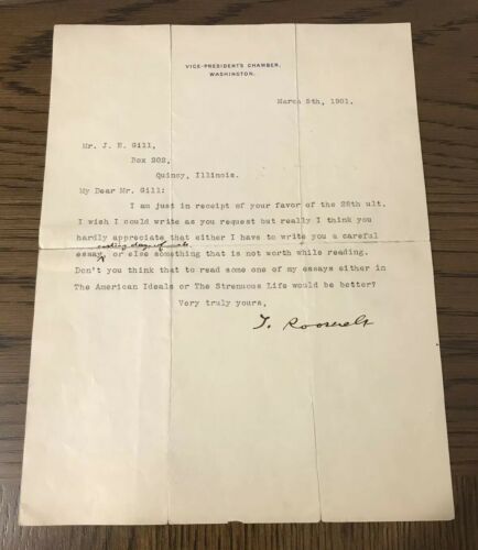 Theodore Roosevelt 1901 Typed Letter Signed as Vice President - RARE Stationery