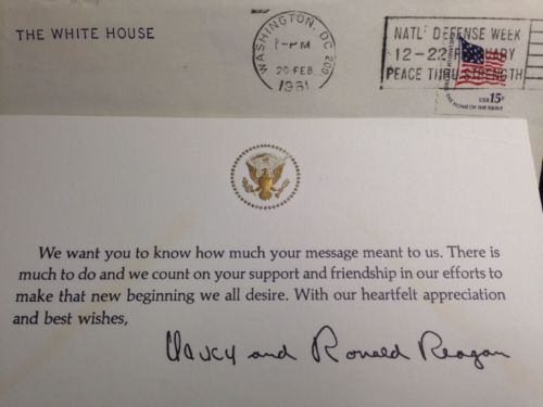 Nancy & Ronald Reagan 1981 Letter Washington DC 