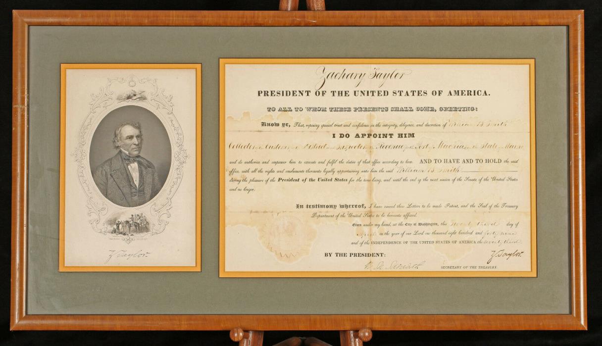 Zachary Taylor 1849 Document Signed as President - Exceedingly RARE Appointment