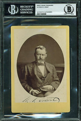 Ulysses S. Grant Signed 3.75x5.5 White House Engraving Photo BAS Slabbed