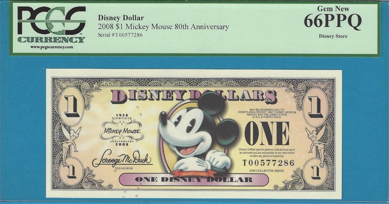 2008 Disney Dollar * $1 C. 1930 MICKEY Banknote T00577286 * PCGS 66PPQ *